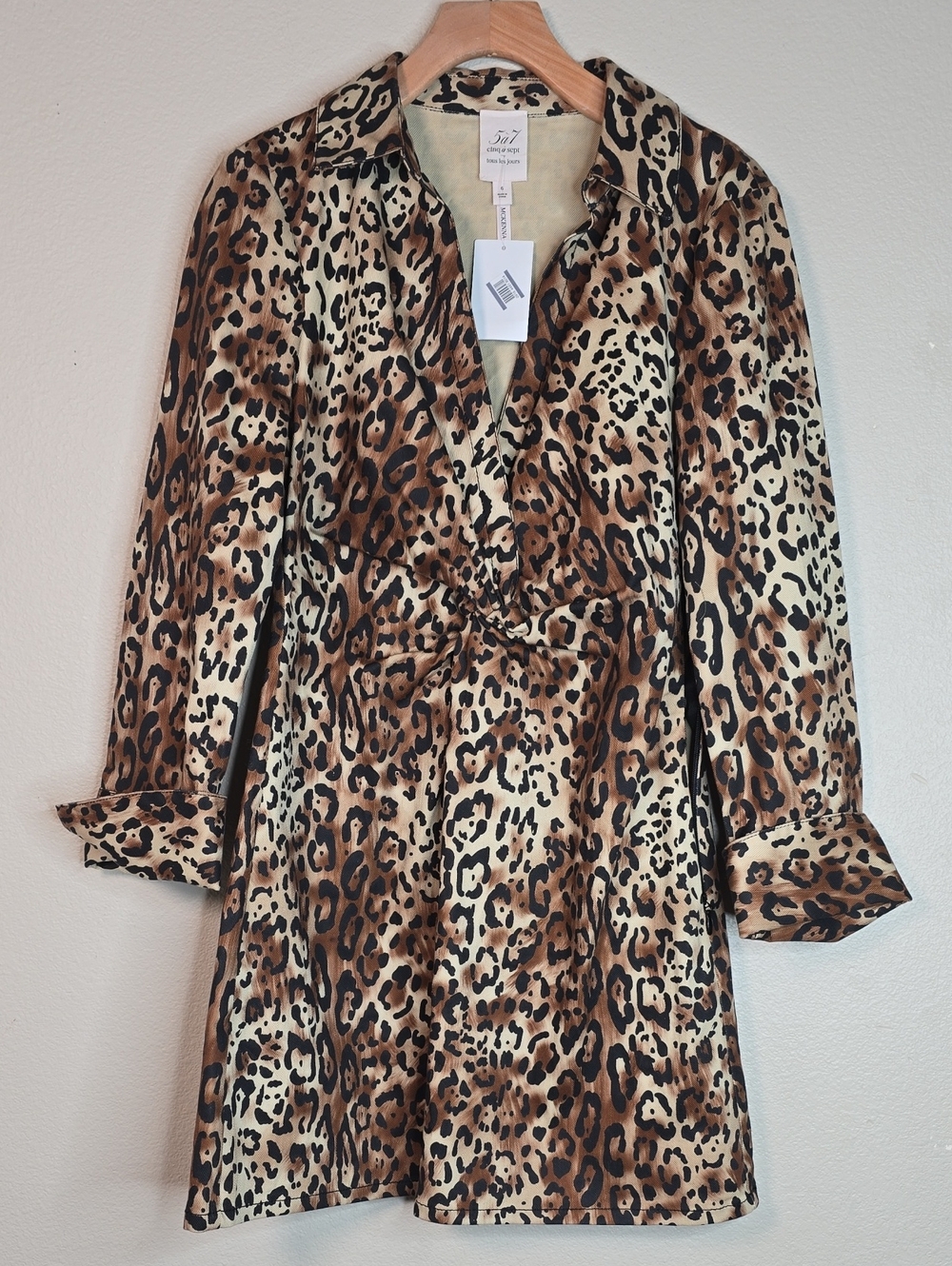 cinq a sept Mckenna  Leopard-Print Long Sleeve Denim Mini  Dress - Size 6 Nwt.
